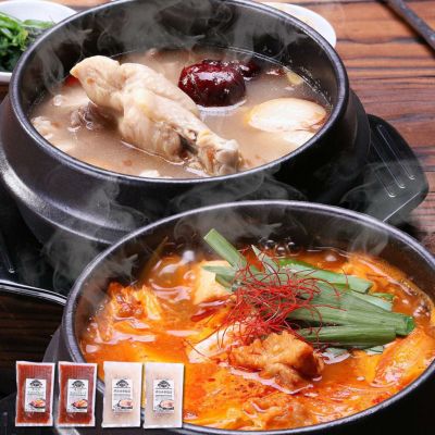 選べる韓国スープ4個セット(牛すじスンドゥブ&煮込み参鶏湯)  スジ 肉 鶏 手羽元 ピリ辛 サムゲタン