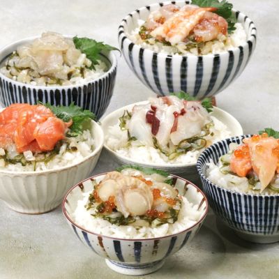 【8/1以降発送】簡単＆便利♪ 海鮮ぶっかけ丼6種セット 各種100g（えび・ほたて・サーモン・銀鮭・たこ・ひらめ） 海鮮丼 丼 どんぶりの具 三陸 贈り物 ギフト  お中元